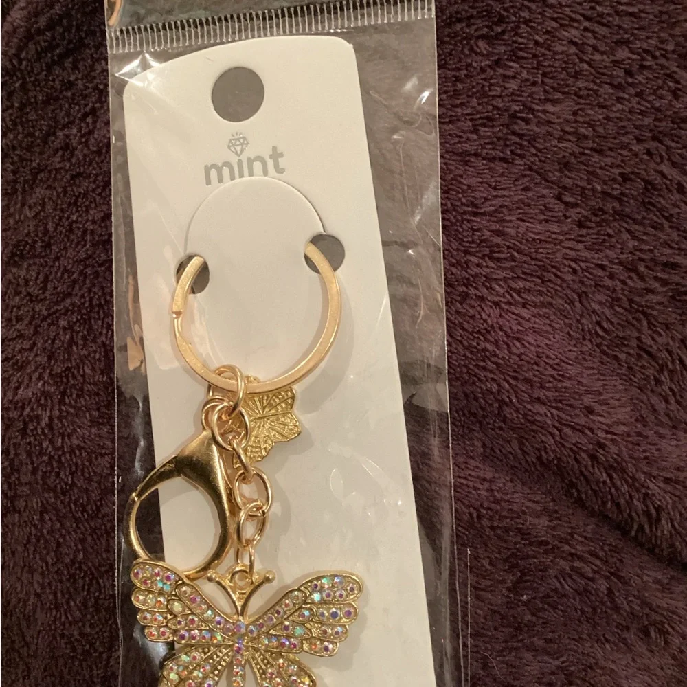 Gold Butterfly Keychain with Multicolor Accents